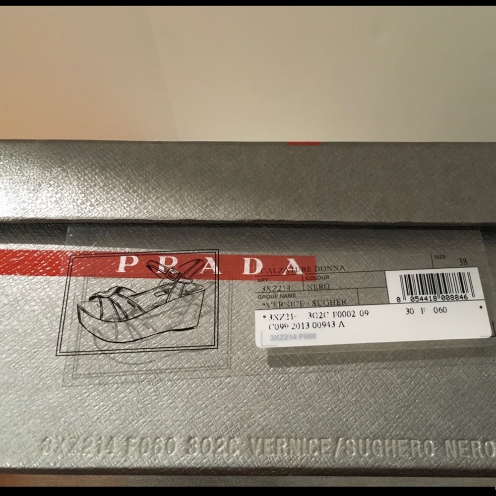 Prada Donna Black Patent Wedge Sandals, Size 8 - image 5